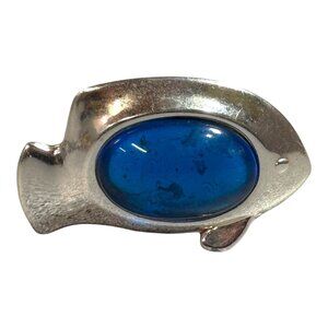 Vintage Christofle Sterling Plated Blue Stone Fish Silver Sculpture Paperweight